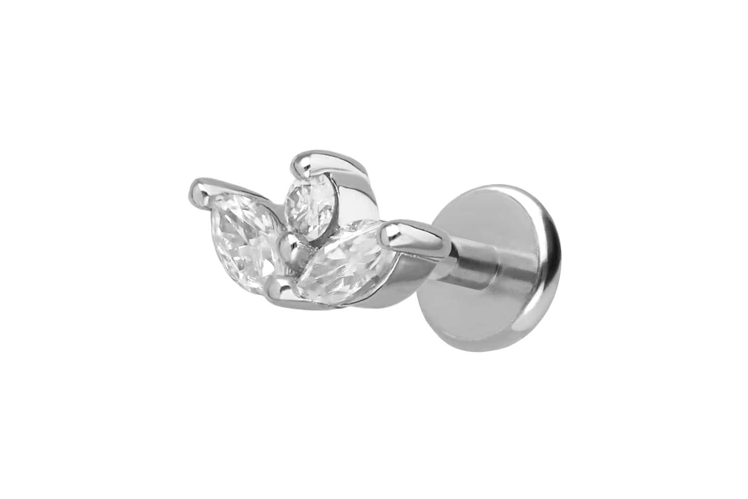 Titan Labret Piercing mit Innengewinde + 925er Silber Aufsatz MOISSANIT-LOTUSBLÜTE